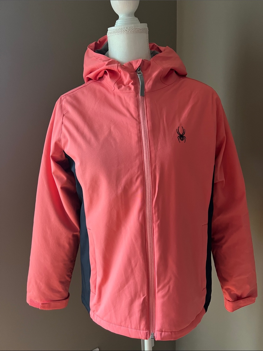Spyder Girl Coral and Black Hooded Rain Jacket